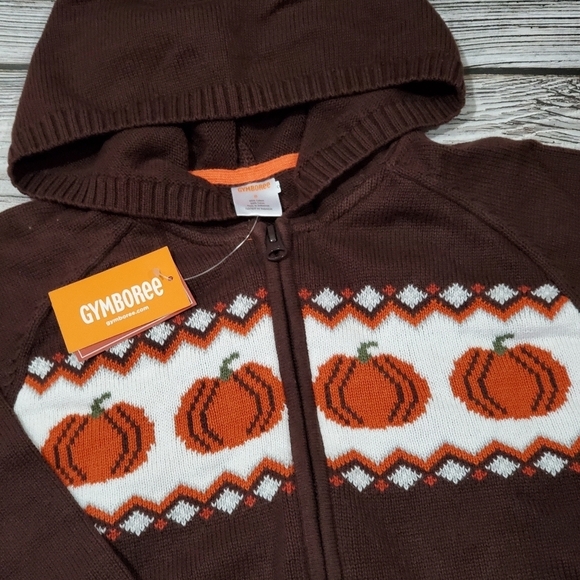 Gymboree Pumpkin Sweater Fall Harvest Hooded Zip Up Pumpkin Sweater NWT - Picture 5 of 9